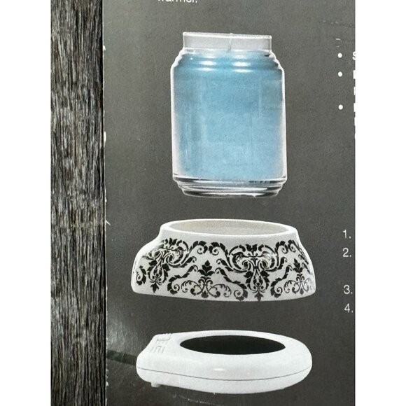 Ceramic Candle Hearth With Black Floral Scroll Print Pattern - Picture 10 of 12